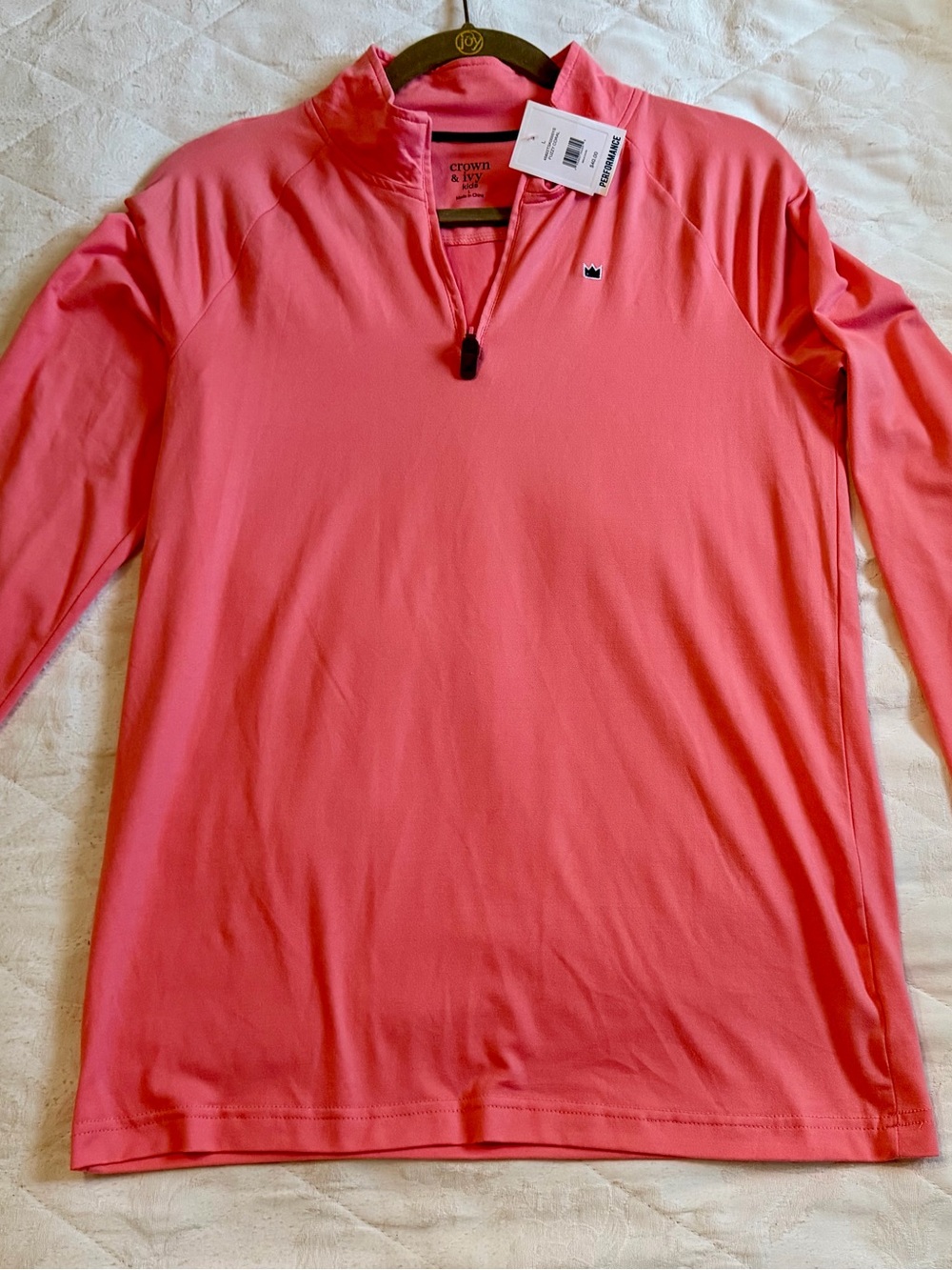 crown & ivy women’s size lg Coral Long-Sleeve Quarter-Zip Performance Top NWT